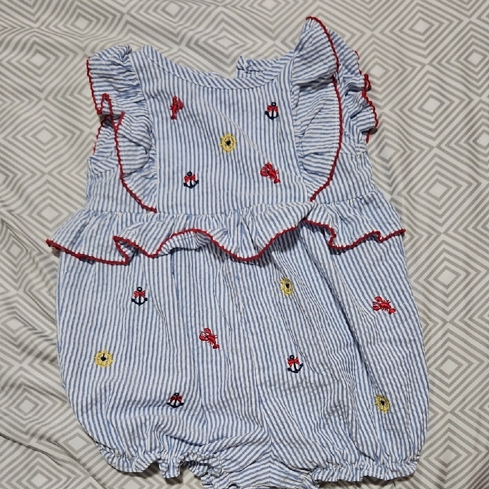 Striped Baby Romper with Embroidered Details